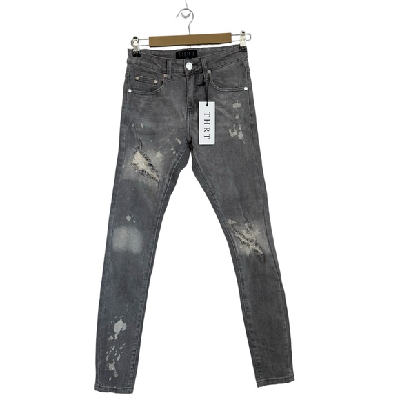 THRT Men’s Gray Distressed Paint Splatter Jeans Size 28 NWT - Picture 1 of 9